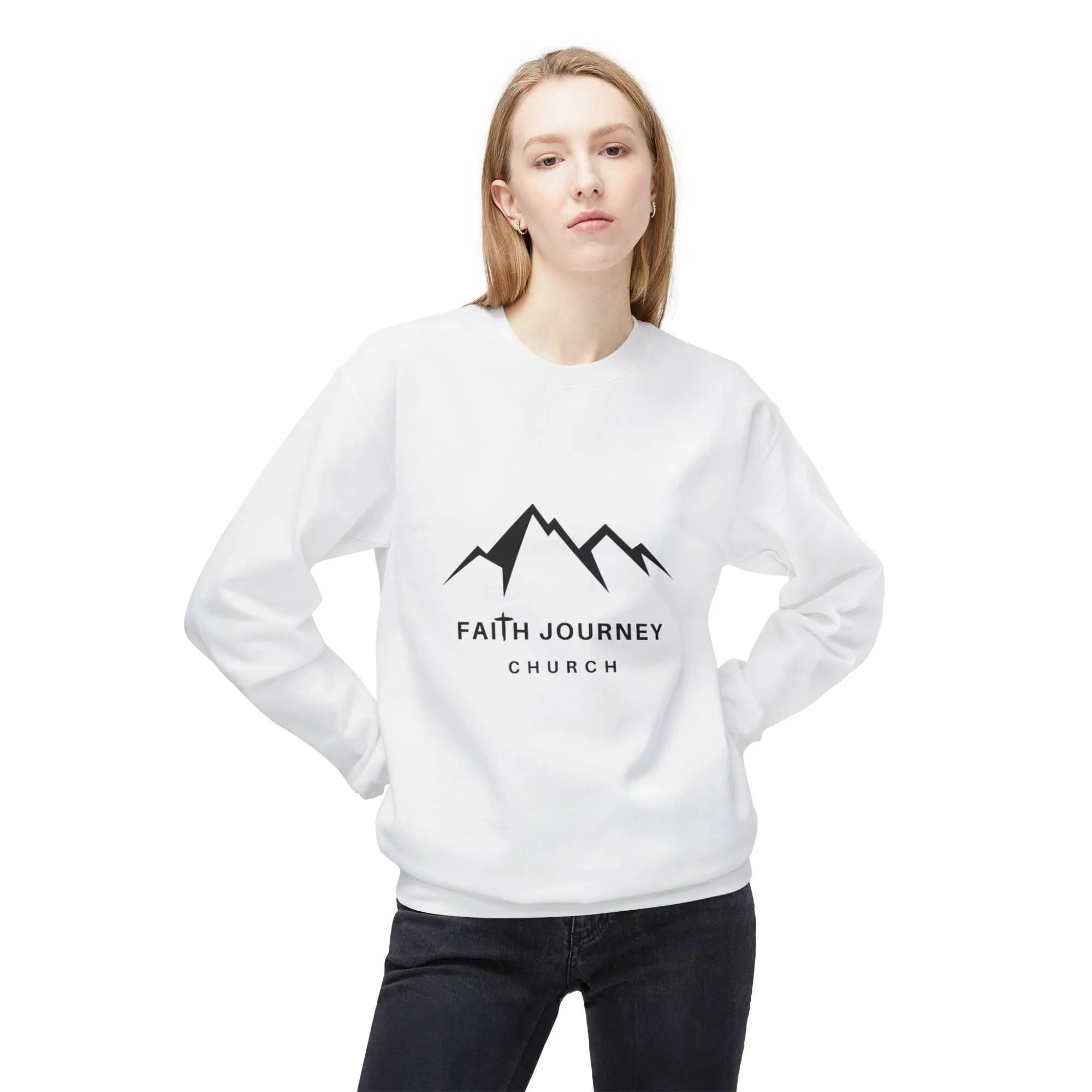 Faith Journey Church Fleece Crewneck Sweatshirt | Unisex, Cozy Layer, Church Apparel - Image 2