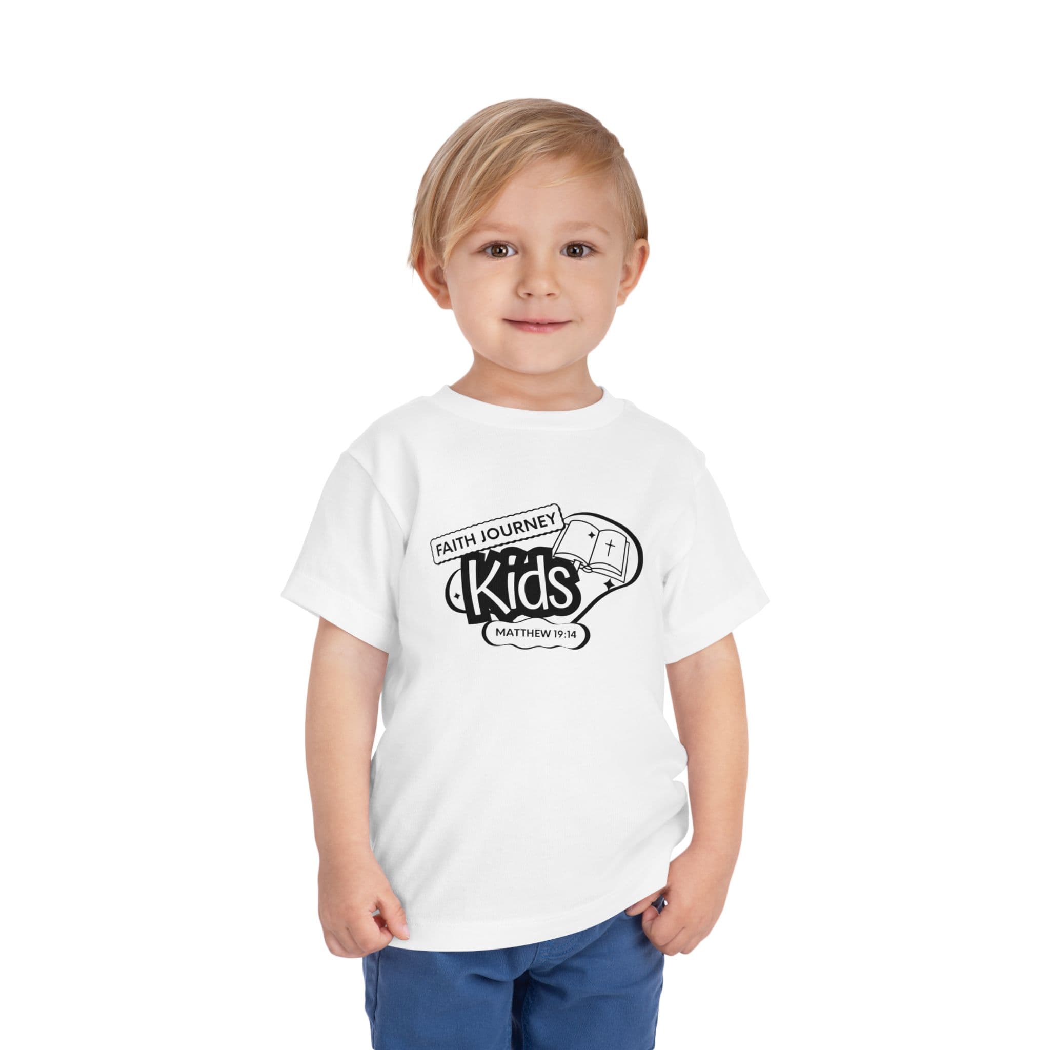 "Faith Journey Kids" Toddler Tee — "Faith Journey Kids" Matthew 19:14 Religious Short Sleeve - Image 2