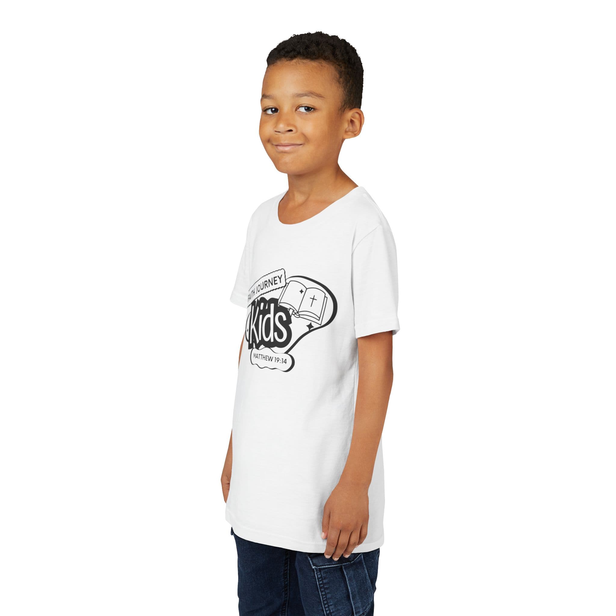 Faith Journey Kids Youth T‑Shirt – Matthew 19:14 Church Kids Tee - Image 3