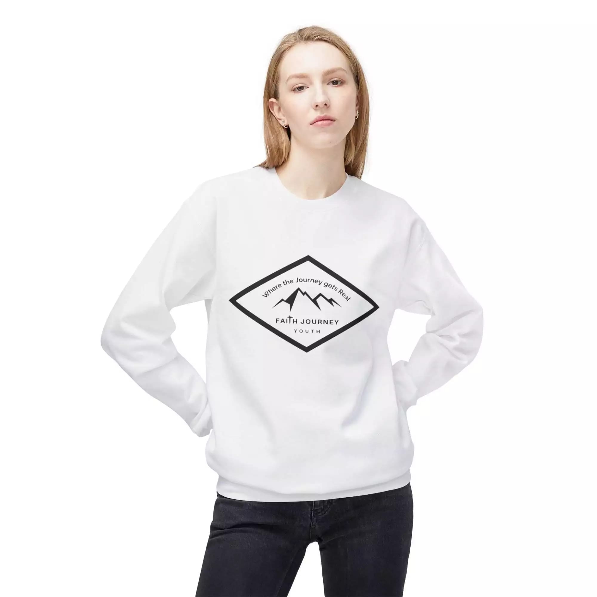 Faith Journey Youth Fleece Crewneck Sweatshirt | Unisex, Cozy Layer, Church Apparel